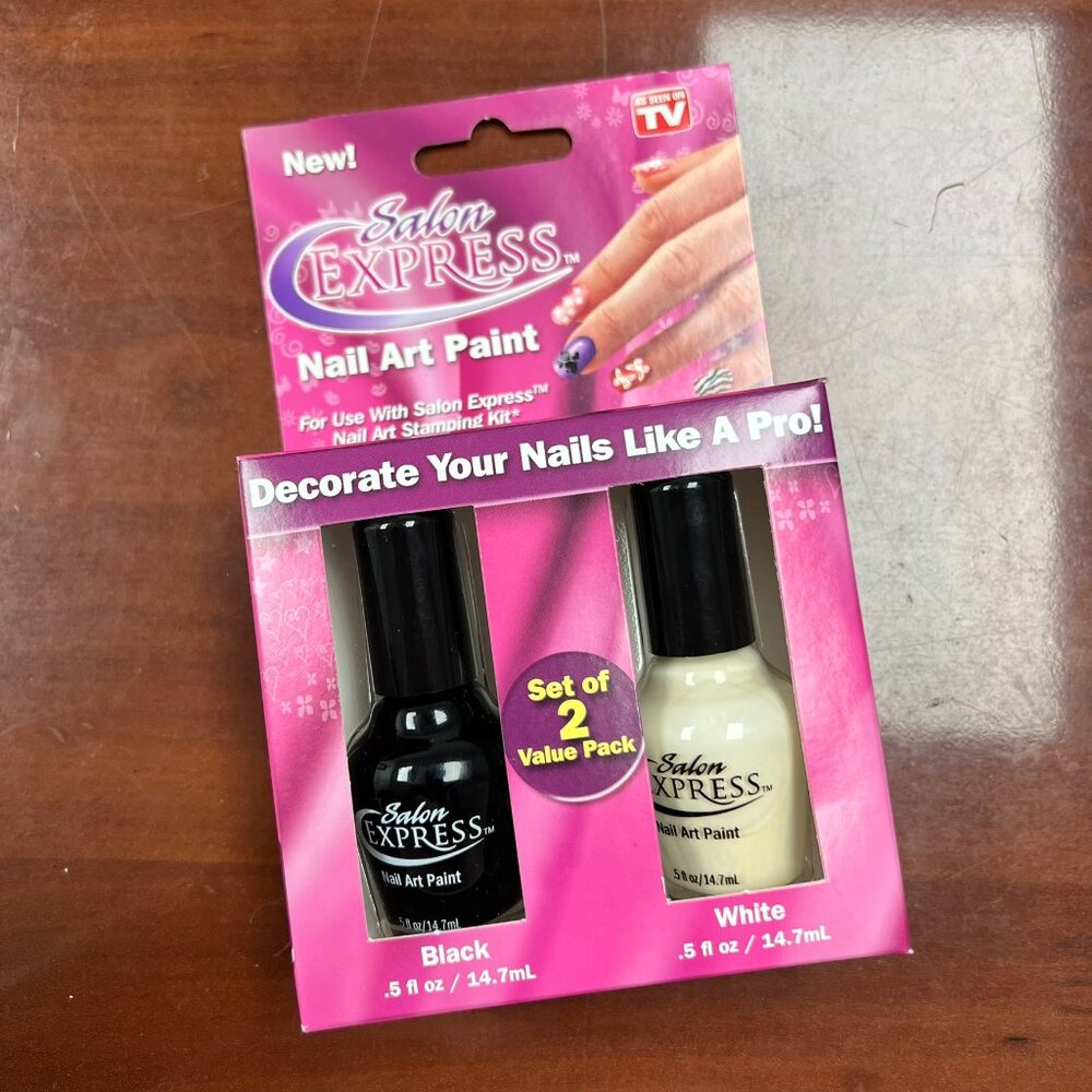 2/$12 💥🆕 Salon Express Nail Art Paint | 2 Pack | Black & White | 4486